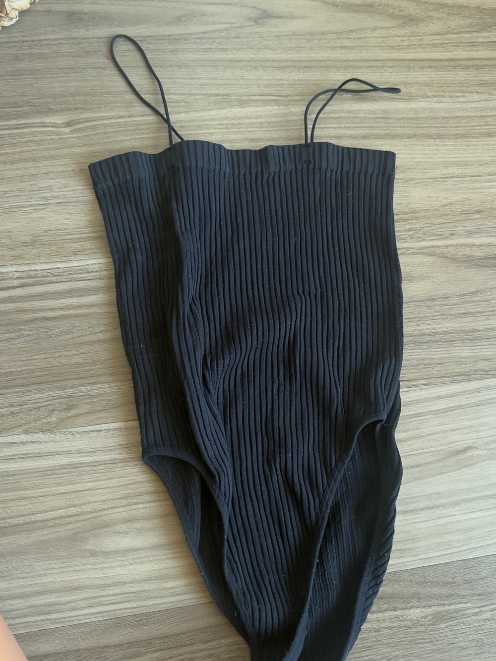 Sugar Rain Black Ribbed Spaghetti Strap Bodysuit